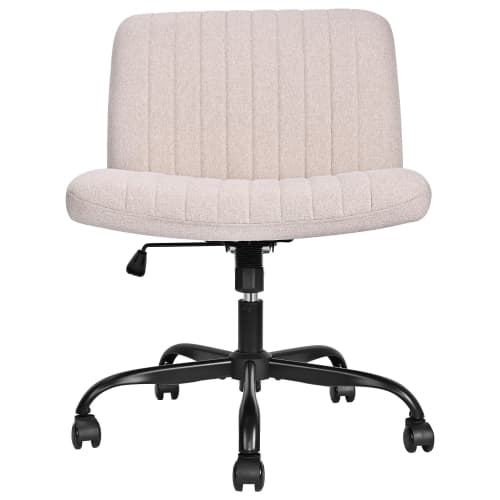 Criss Cross Office Chair with Wheels, Wide Cross Legged Office Desk Chair, Vanity Chair Modern Fabric Swivel Armless Computer Chair, Beige