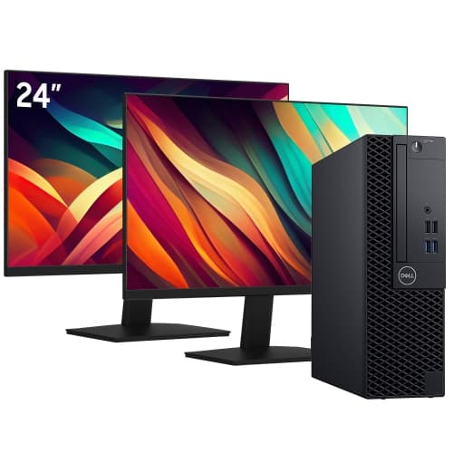 Dell OptiPlex SFF / New Dual 24-inch FHD Monitor / i7-8700 3.2GHz / 16GB RAM / 256GB SSD + 500GB HDD / Windows 11 Pro / WiFi - Business Desktop PC Computer - Refurbished (Good)