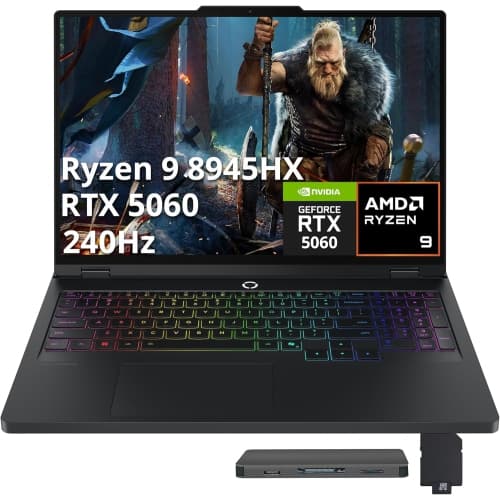 Lenovo Legion Pro 5 16" WQXGA 240Hz Gaming Laptop, AMD Ryzen 9 8945HX, GeForce RTX 5060 8GB GDDR7, 1TB SSD, 32GB DDR5, Backlit Keyboard, Win 11 Pro, Black, 1TB Docking Station Set