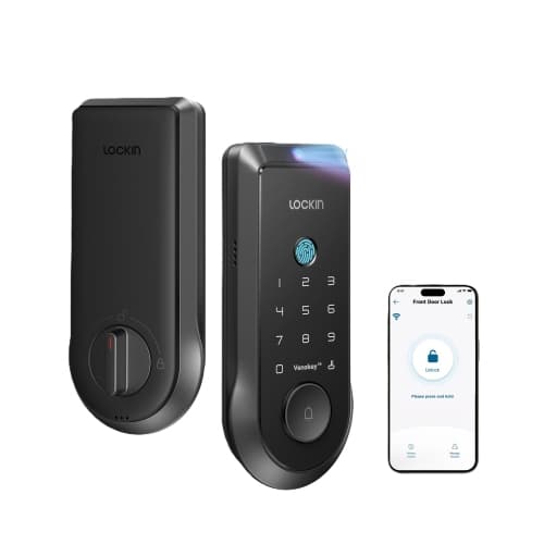 Lockin Veno Smart Deadbolt Lock with Palm Vein, Keyless Entry Smart Lock for Front Door with Doorbell, Fingerprint Lock with Built-in WiFi, App Remote Control, Black
