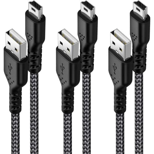 Compatible with Hero 3+/HD, PS3 Controller, MP3 Player, Dash Cam,Garmin Nuvi GPS Mini USB Charger Cable, 3-Pack 6ft USB 2.0 Type A to Mini B Charger Nylon Braided Cord iSeeker Mini