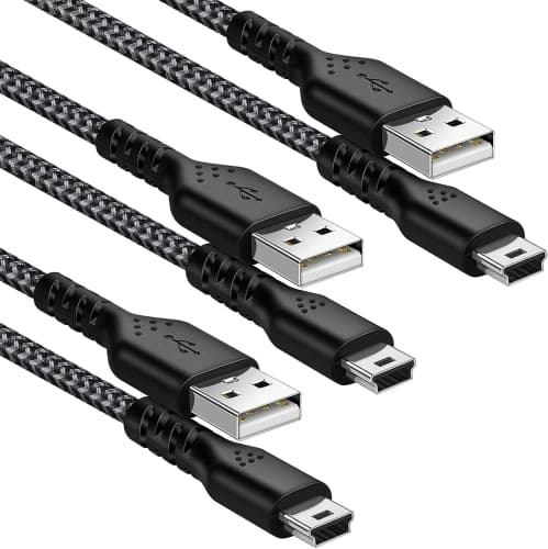 Mini USB Cable [3-Pack, 3.3ft] USB 2.0 Type A to Mini B Charger Cable Nylon Braided Compatible for Hero 3+, Hero HD, PS3 Controller,MP3, Dash Cam, Digital Camera,Satnav, GPS Recei