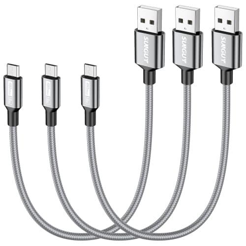 Micro USB Cable 1FT, [3-Pack] Short USB to Micro USB Cable Fast Charging USB 2.0 Data Sync Nylon Braided for Samsung Galaxy S7 Edge S6, Power Bank, Android Phone, PS4, TV Stick