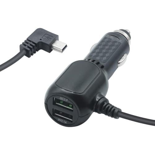 Dash Cam Mini USB Power Cable, Left Angle 90 Degree Mini USB with Dual USB Port Fast Power Supply, for 12V-24V Car and Truck Dash Cam, GPS Navigator, MP3 Player and Other USB Devic