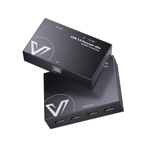 AV Access USB Extender Power Over Cable Cat5e/6/6a/7 up to 196ft/60m, 4 Ports USB 2.0 Extender Over Ethernet, Plug and Play, Supports All Operating System(Power on TX Side)