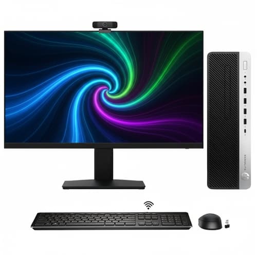 Refurbished (Excellent) - HP SFF Desktop Computer PC, New 24 inch Monitor | Windows 11 Pro | Intel i5 Hexa-Core Processor | 8GB DDR4 RAM | 512GB NVMe SSD | Webcam