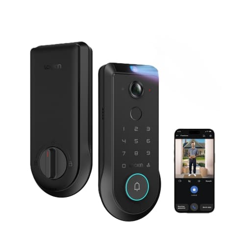 Lockin Veno Pro Smart Deadbolt Lock with 2K 180° Security Camera & Video Doorbell, AI Local Storage, Palm Vein & Fingerprint Keyless Entry, Smart Lock with Built-in Wi-Fi, Black