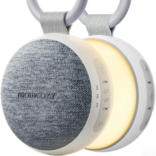 Momcozy Portable Sound Machine with Night Light, White Noise Sound Machine for Baby, 20 Soothing Sounds, Sound Therapy, Long-Lasting Power, Timer, Clips on Stroller, Baby Shower Gi