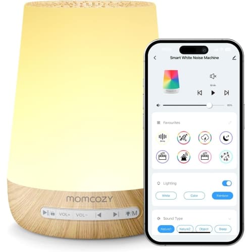 Baby Sound Machine, Momcozy White Noise Machine for Baby Sleeping with Night Light, Toddler Sleep Trainer with 34 Soothing Sounds, Timer, App Remote Control, Personal Sleep Routine