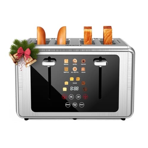 WHALL Touch Screen Toaster 4 Slice, Smart Digital Toaster with 1.5" Wide Slots, 6 Shade Settings & 6 Bread Types, Memory Function, Countdown Timer, Brushed Stainless, Ideal Kitchen