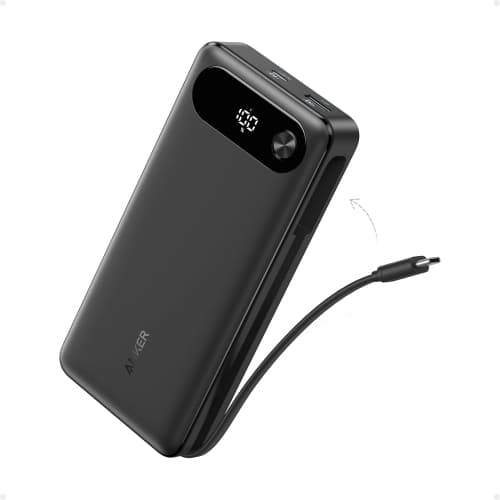 ANKER 20,000mAh Power Bank with Built-in USB-C Cable, 3-Port 87W Fast Charging Portable Charger for MacBook, iPhone, Samsung, Switch, Travel Essentials