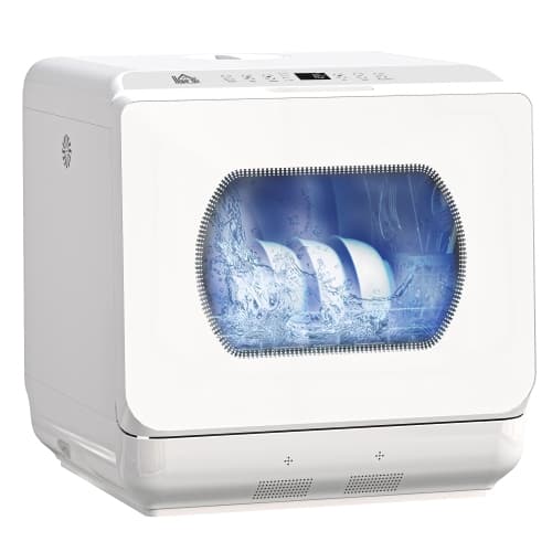 HOMCOM 17.3" Front-Control 5 Programs Air-Dry Built-In 6L Water Tank Countertop Dishwasher - White
