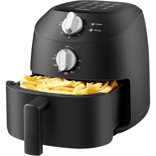 COMFEE Black Compact 2.1 Qt Air Fryer 12 Presets, 180–400°F Adjustable Temp, Rapid Air Circulation, Dishwasher-Safe Nonstick Basket, Stainless Steel Finish, Auto Shut-Off