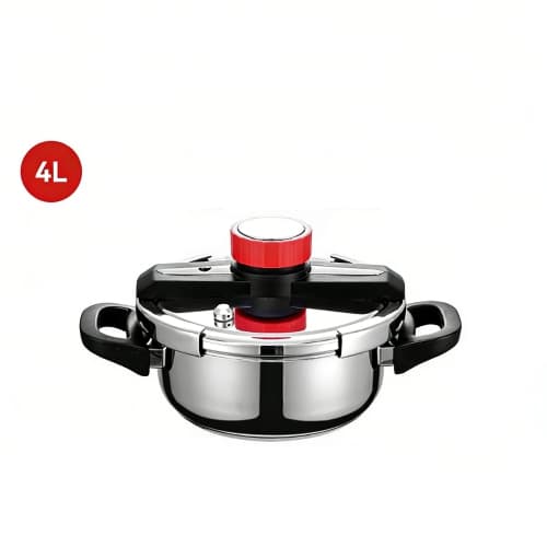 Stainless Steel Pressure Cooker 4.3 Quart / 4 Liter, One-Hand Locking, [3-In-1] Pressure Cooker, Induction Compatible and Gas Stovetop, Steamer Rack Include & Glass Lid