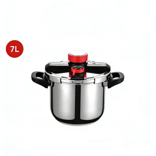 Stainless Steel Pressure Cooker 7.4 Quart / 7 Liter, One-Hand Locking, [3-In-1] Pressure Cooker, Induction Compatible and Gas Stovetop, Steamer Rack Include & Glass Lid