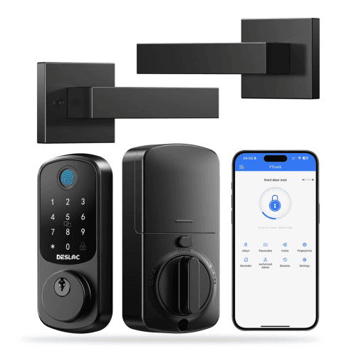 DESLOC B200 Smart Door Lock with Lever, Smart Keypad Deadbolt with Fingerprint, TTLock App for Front Door