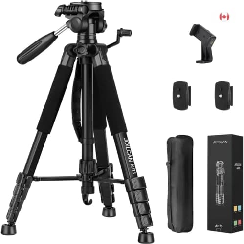 74” Heavy-Duty Camera Tripod for DSLR & Phone – Professional Travel Tripod Stand, 15 lb Load, Compatible with Canon, Nikon, iPhone