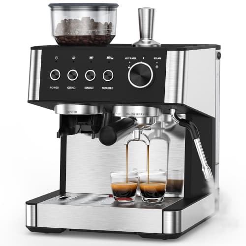 Espresso Machines with Built-in Anti-Clog, 20 Bar Expresso Coffee Machines with Milk Frother Steam Wand, Commercial Espresso Machine with Grinder for Latte, Cappuccino, Americano