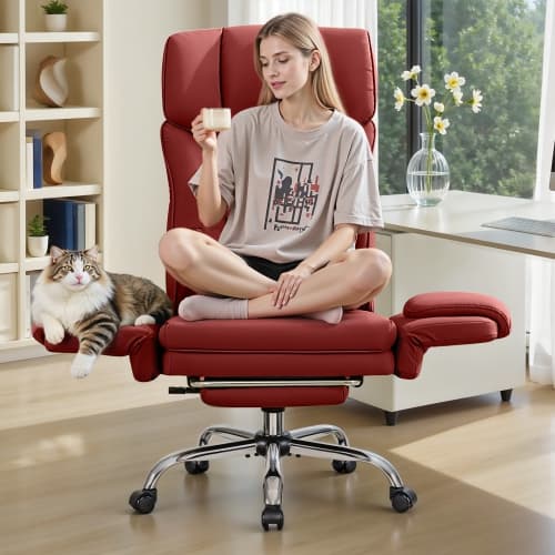 CoolHut Big Tall Ergonomic Executive Chair with Footrest, PU Leather High Back Manager Boss Office Chair with Expandable Arms Cross Legged, Swivel Tilt Home Gaming Chair Wide Seat