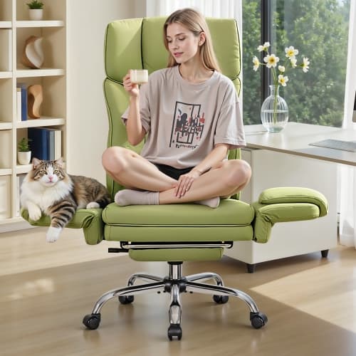CoolHut Big Tall Ergonomic Executive Chair with Footrest, PU Leather High Back Manager Boss Office Chair with Expandable Arms Cross Legged, Swivel Tilt Home Gaming Chair Wide Seat