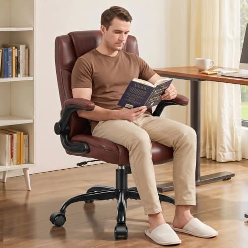 CoolHut Swivel Tilt Ergonomic Office Chair with Lumbar Support, Height Adjustable, PU Leather Mid Back Computer Chair Desk Chair Gaming Chair, Filp-up Arms Space Saving Home Office