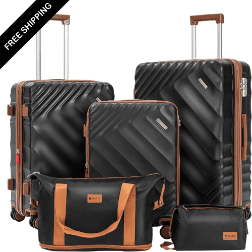 5 Piece Luggage Set Expandable Suitcase 22x14x9 Airline Approved Carry on, ABS Hard Case Suitcases with Spinner Wheels, TSA Lock, Beige, 5PCS, Central Hardside Expandable Luggage