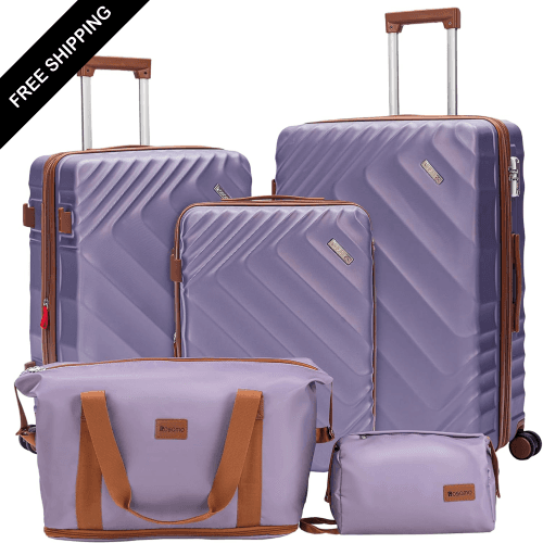 5 Piece Luggage Set Expandable Suitcase 22x14x9 Airline Approved Carry on, ABS Hard Case Suitcases with Spinner Wheels, TSA Lock, Beige, 5PCS, Central Hardside Expandable Luggage