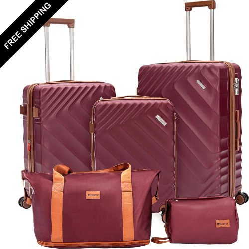 5 Piece Luggage Set Expandable Suitcase 22x14x9 Airline Approved Carry on, ABS Hard Case Suitcases with Spinner Wheels, TSA Lock, Beige, 5PCS, Central Hardside Expandable Luggage