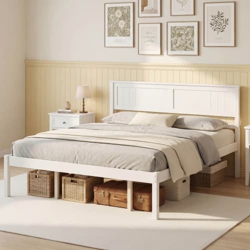 Costway Full/Queen/Twin Size Wooden Platform Bed Frame with Headboard Mattress Foundation