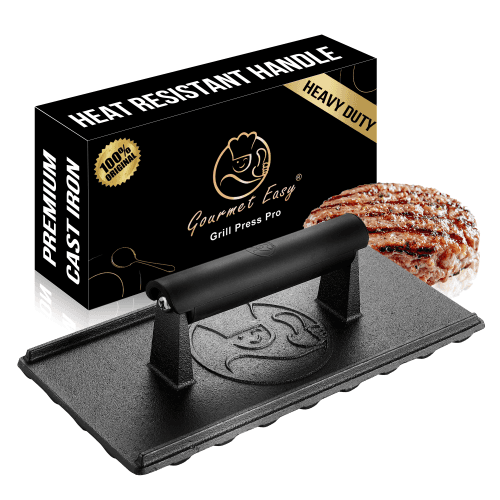 Gourmet Easy 3 lbs Cast Iron Grill Press, Heavy Duty Smash Burger Press for Griddle Heat Resistant Handle, Burger Smasher, Black