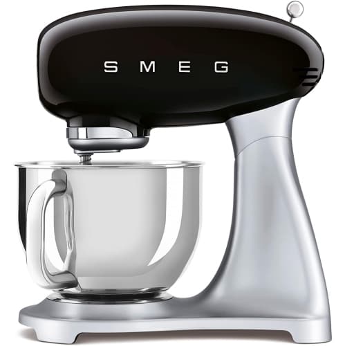 Open Box - Smeg SMF02BLUS 50’s Retro Stand Mixer (Black on Silver ) - 600W, 10-Speed, 5-Qt Stainless Steel Bowl