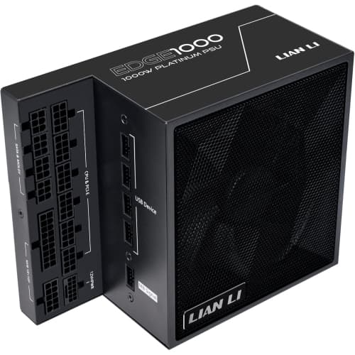 Lian-Li Edge Series-1000W Full Modular Power Supply 80 Plus Platinum-ATX 3.0, 3.1-PCIE 5.1-L-Shape Design for Dual Chamber Case-120mm FDB Fan-Supports up to 4X USB Devices-Black