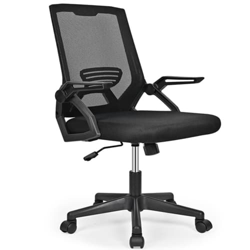 Moustache Office Chair with Flip-Up Arms, Mesh Computer Desk Chair, Mid Back Task Chair with Lumar Support, Black