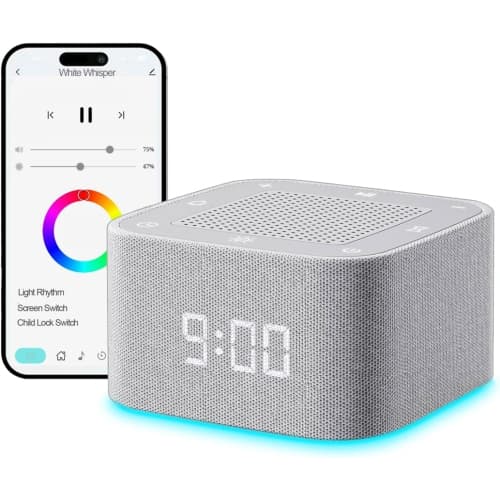 White Noise Machine for Baby & Adults – Portable Sound Machine with 32+ Soothing Sounds, 7-Color Night Light, Bluetooth Music Player