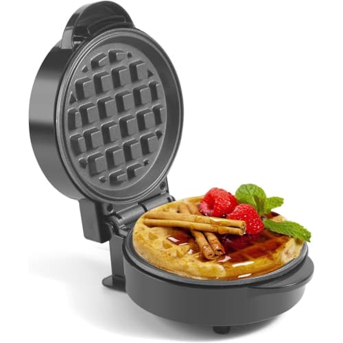 5-Inch Mini Waffle Maker - Non-Stick, Makes Belgian Waffles in Minutes, Portable & Easy Clean for Kids, Breakfast, Black