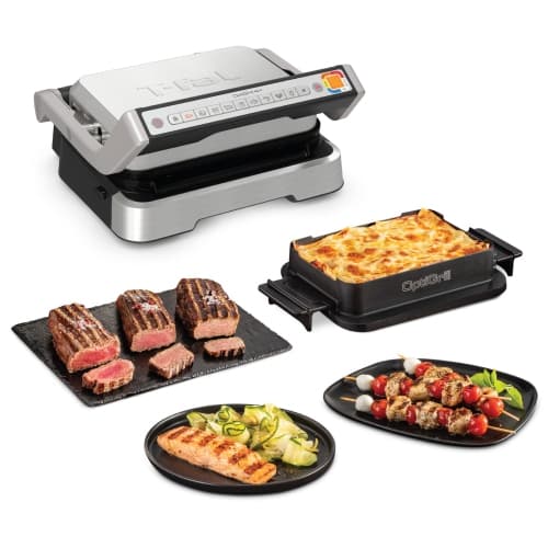 T-fal OptiGrill 4-in-1 Electric Indoor Grill – Stainless Steel, 9 Automatic Cooking Modes, Intelligent Rare-to-Well-Done Grilling, 1800W, Nonstick Removable Plates