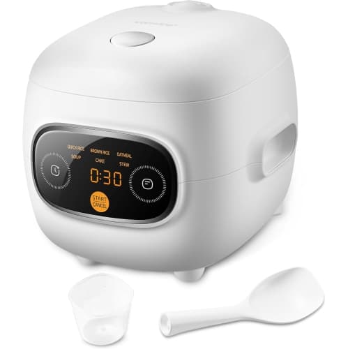COMFEE Mini 2.5-Cup Uncooked / 5-Cup Cooked Rice Cooker, White, Portable with 6 Functions