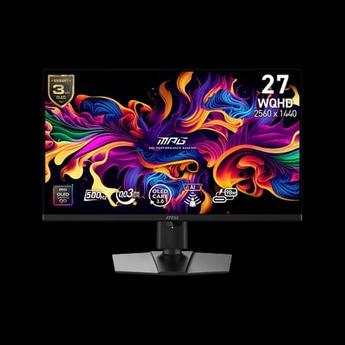 MSI 27" 2560 x 1440 (QHD) 500Hz 0.03ms (GTG) QD-OLED Gaming Monitor, HDR True Black 500, Clear MR21000, Type-C 98W, Swivel Height Pivot adjustable (MPG 271QR QD-OLED X50)