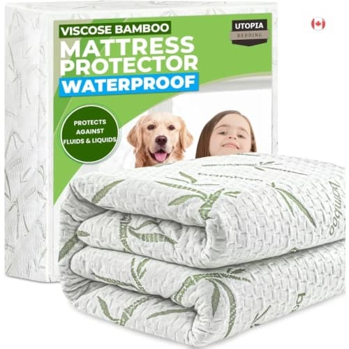 Queen Waterproof Mattress Protector – 200 GSM Bamboo Viscose Cover, Breathable Fitted Style, Fits Up to 17” Deep Mattress