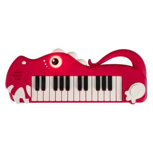 Costway 25-Key Kids Piano Keyboard Dinosaur Shape Toy Digital Piano with Built-in Music & Light Red