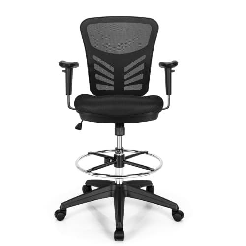 Costway Tall Office Chair, Ergonomic Mesh Back Counter Height Standing Desk Chair w/Adjustable Footrest & Armrests, Rolling Height Adjustable Computer Drafting Chair, Black