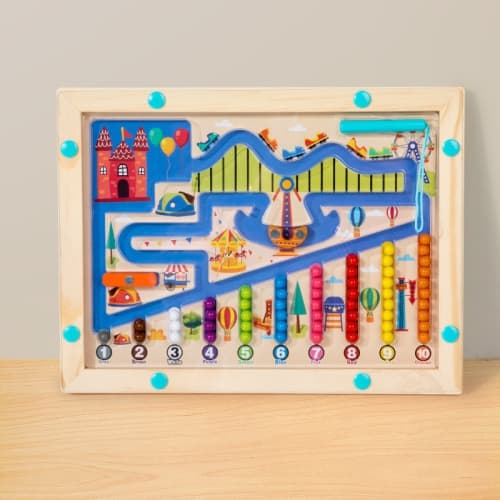 Wooden Magnetic Bead Maze Color Sorting Counting Board for Children (Amusement Park Style) - Early Educational Toy for Babies