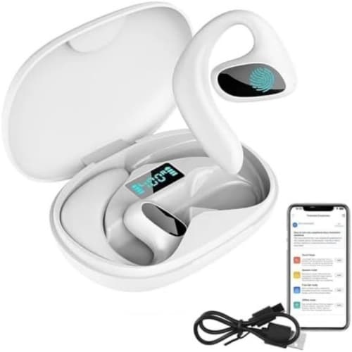 Wireless Bluetooth Earbuds, Noise Cancelling & Waterproof for Running, Gym - Open-Ear Comfort for Men and Women,White