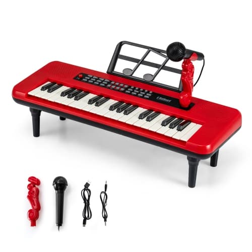 Gymax Mini Keyboard Piano for Kids 25 Keys Electric Piano w/Stool Music Stand & Microphone