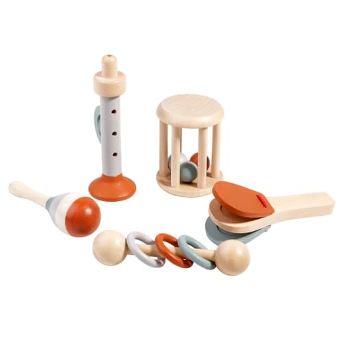 Wooden rattle crib baby early education set, educational and comforting toy, musical instrument baby toy