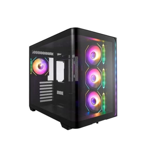 FSP M580 ARGB ATX Mid Tower Gaming PC Case, 270° Curved Tempered Glass, 4x 120mm Fans, 360mm Radiator Support, USB‑C, 445mm GPU Clearance, Black