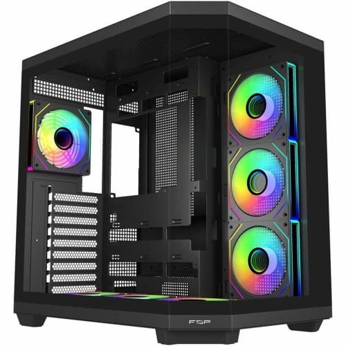 FSP U580 ARGB ATX Ultra Tower Gaming PC Case, Triple Tempered Glass, 7x 120mm Fans, 360mm Radiator Support, USB‑C, Dual Chamber, Black