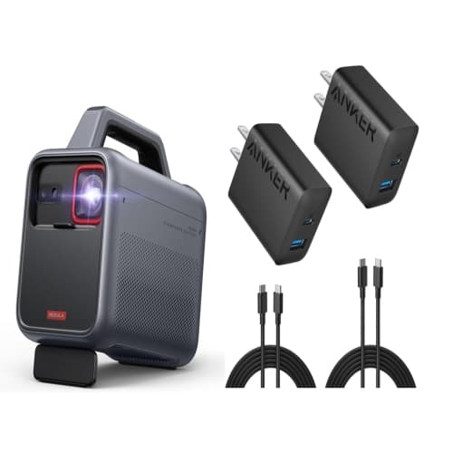 NEBULA Mars 3 Outdoor Portable Projector with WiFi and Bluetooth, Up to 5 Hours, Support 4K, Black&Gray + Anker USB C Charger, 2-Pack 20W Dual Port USB Fast Wall Charger