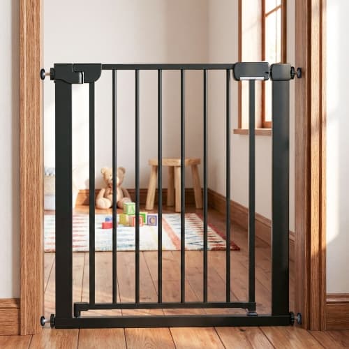 Gymax Baby Gate for Stairs, Pressure Mounted Auto-Close Door Gate for Indoor