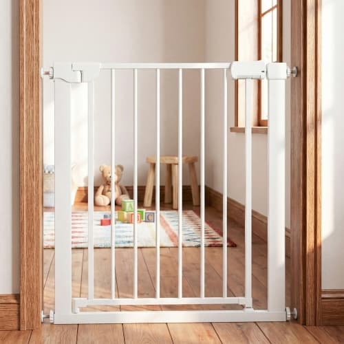Gymax Baby Gate for Stairs, Pressure Mounted Auto-Close Door Gate for Indoor
